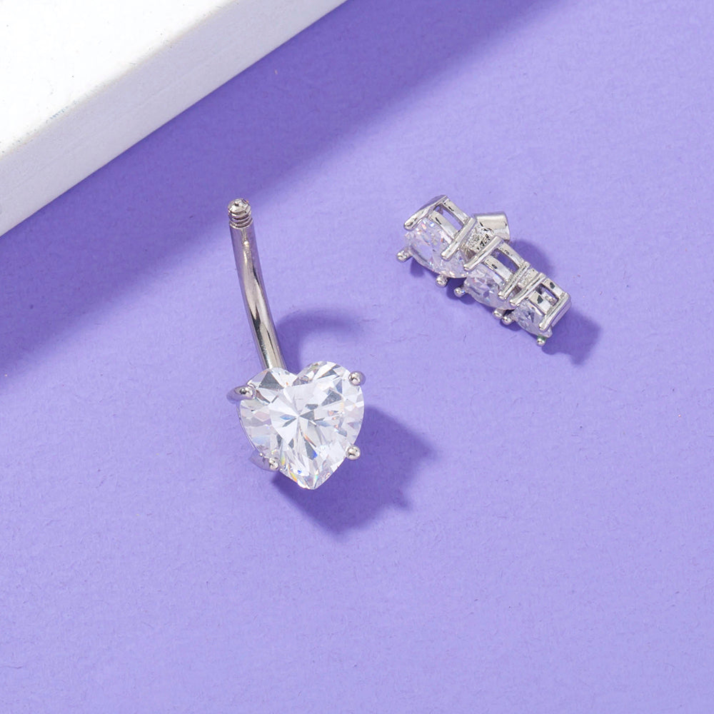 Stainless Steel Heart-to-Heart Navel Ring