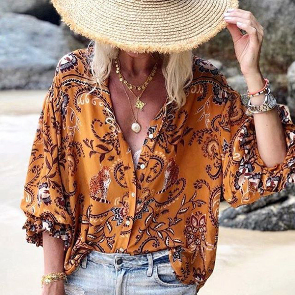 Women’s Lace-Trim Printed Blouse