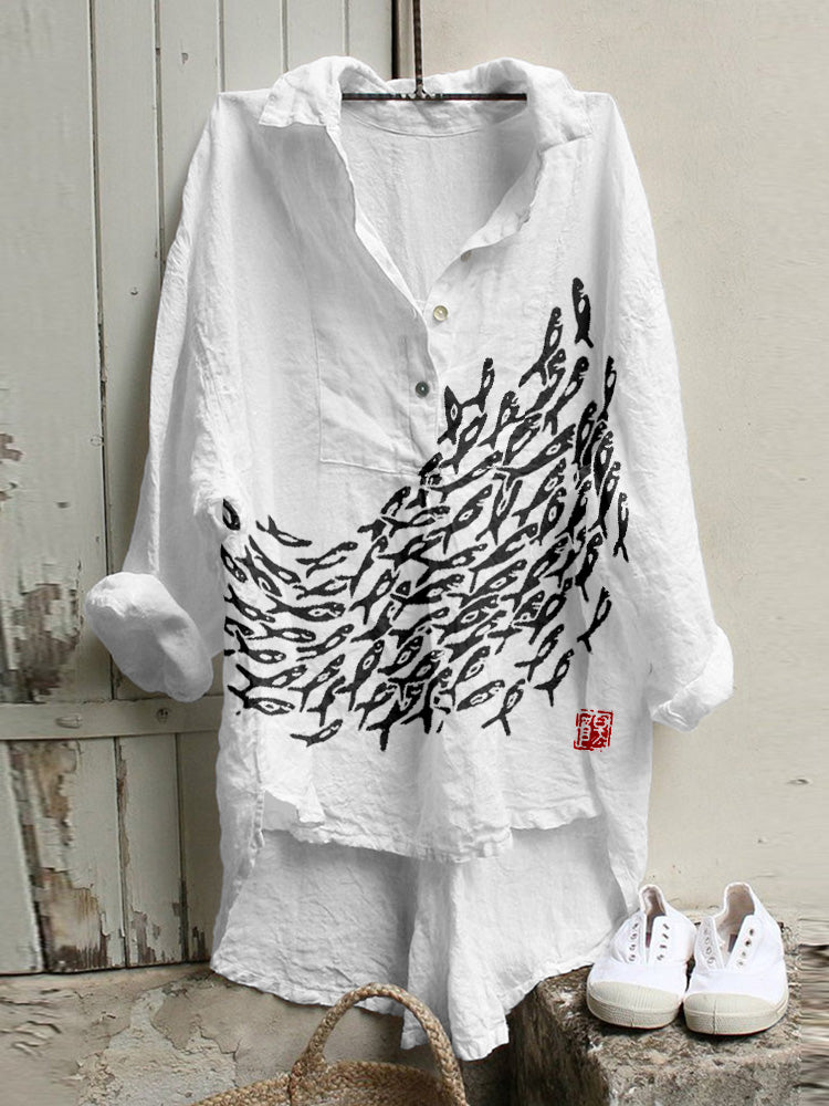 Womens Retro Bohemian Loose-Fit Shirt