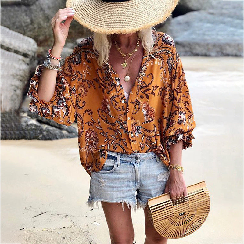 Women’s Lace-Trim Printed Blouse