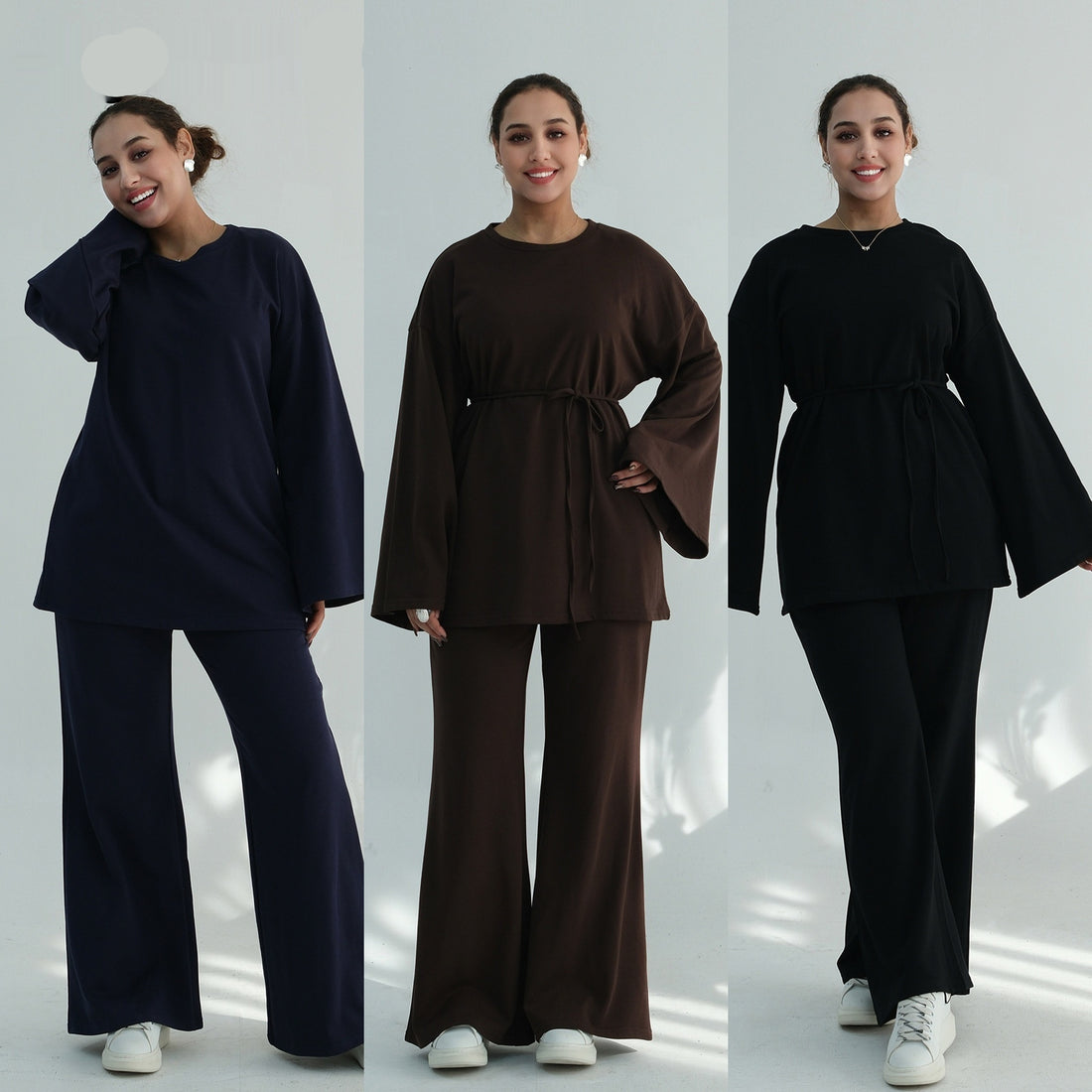Middle Eastern-style Minimalist And Elegant Long-sleeve Wide-leg Pants Set