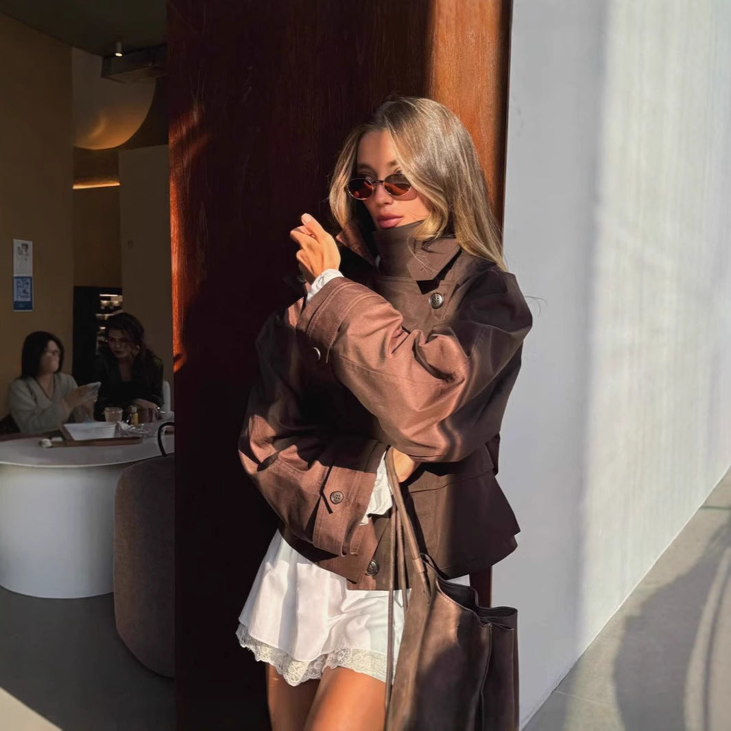 Womens Casual Suede-fleece Trench Coat