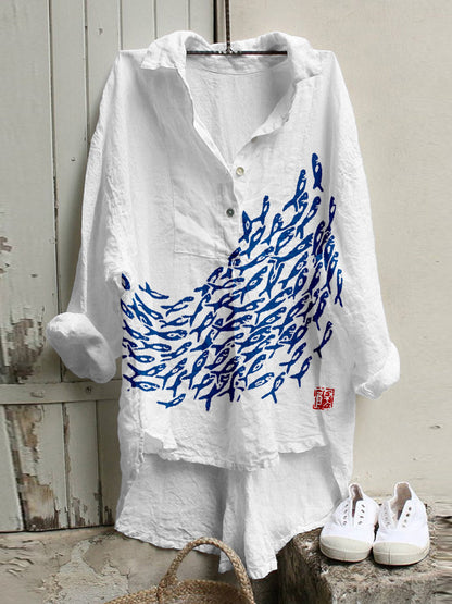 Womens Retro Bohemian Loose-Fit Shirt