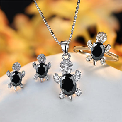 Fashion Oval Zircon Pendant Turtle Shape Necklaces With Rainbow Stone Multicolor Animal Necklace Jewelry For Woman And Children