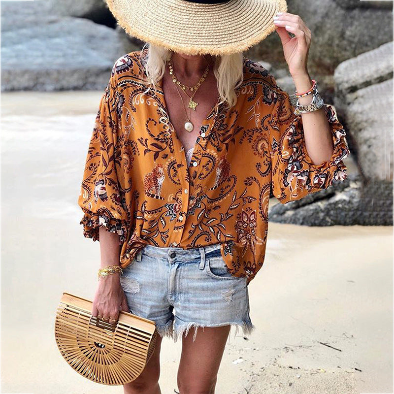 Women’s Lace-Trim Printed Blouse