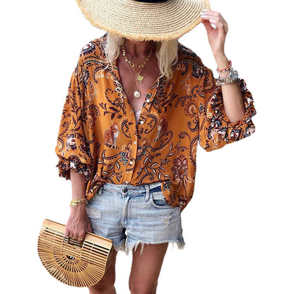 Women’s Lace-Trim Printed Blouse